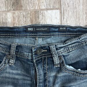 BKE Jake Straight Faded Thick Stitching Blue Denim Jeans 30x30